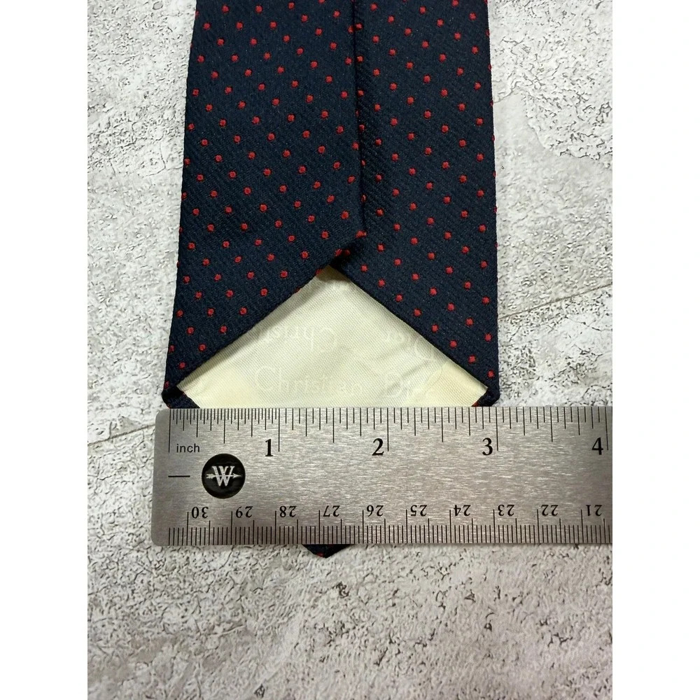 Christian Dior Tie Men OS Blue Red Polka Dot Silk Blend Embroidered Logo Vintage